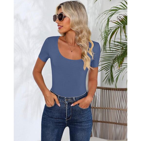 Riyiper 3 Pcs Women’s Scoop Neck Fitted Tops (XX-Large, Black/White/Haze Blue) - Picture 2 of 6